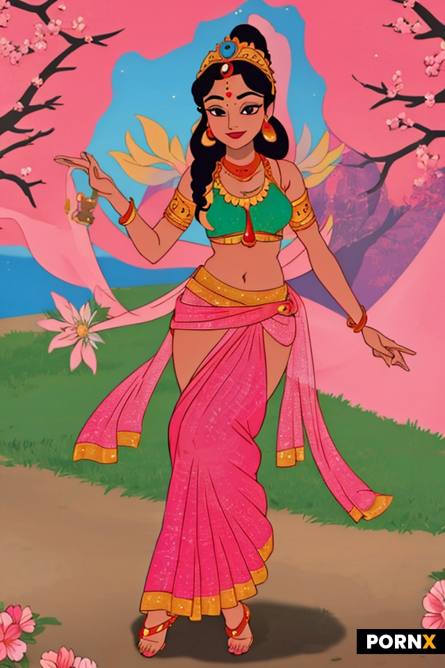 indian goddess Radha Rani in pink saree without blouse