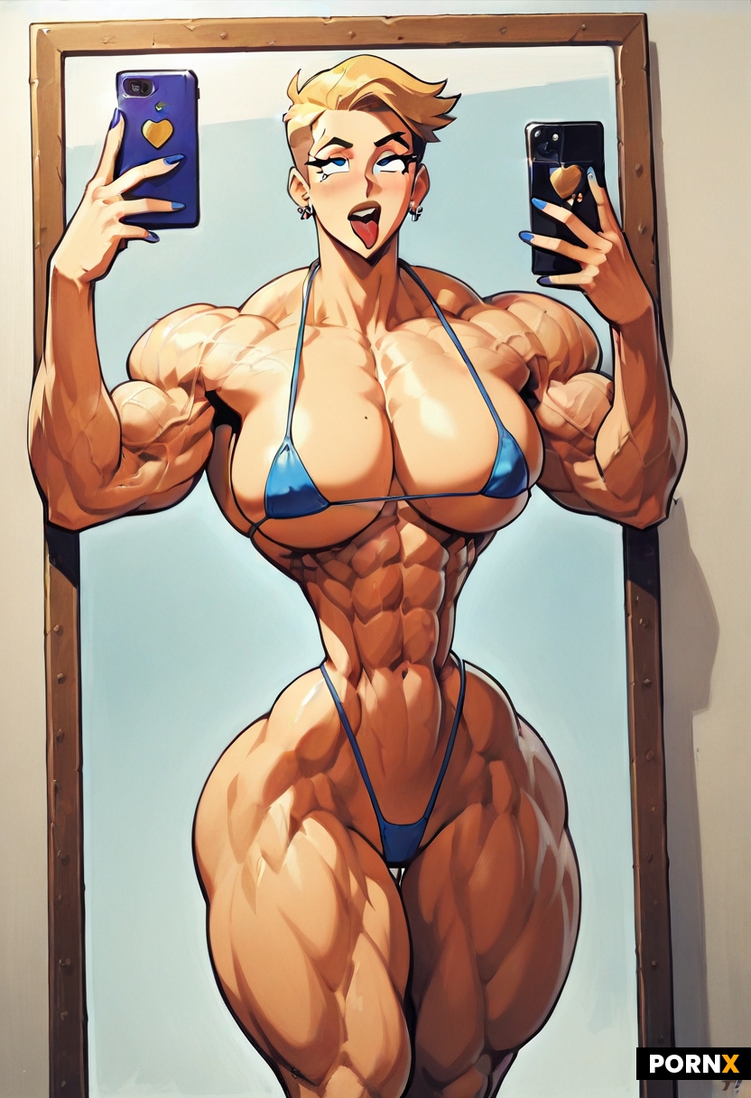 Solo photo of a very muscular woman taking mirror selfie