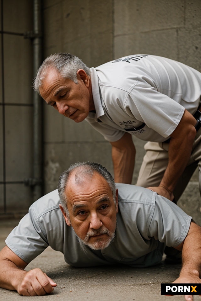 old Male prisoner crawling toward another old male prisoner