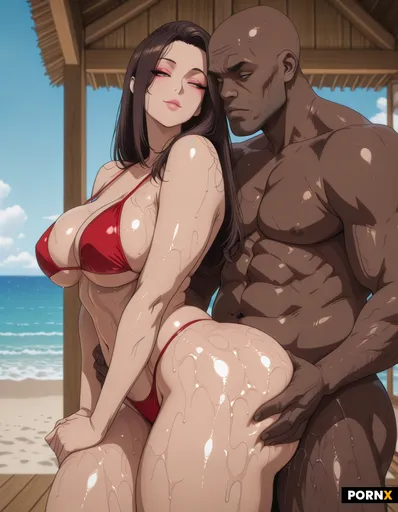 A voluptuous XL model with cascading long dark brown hair