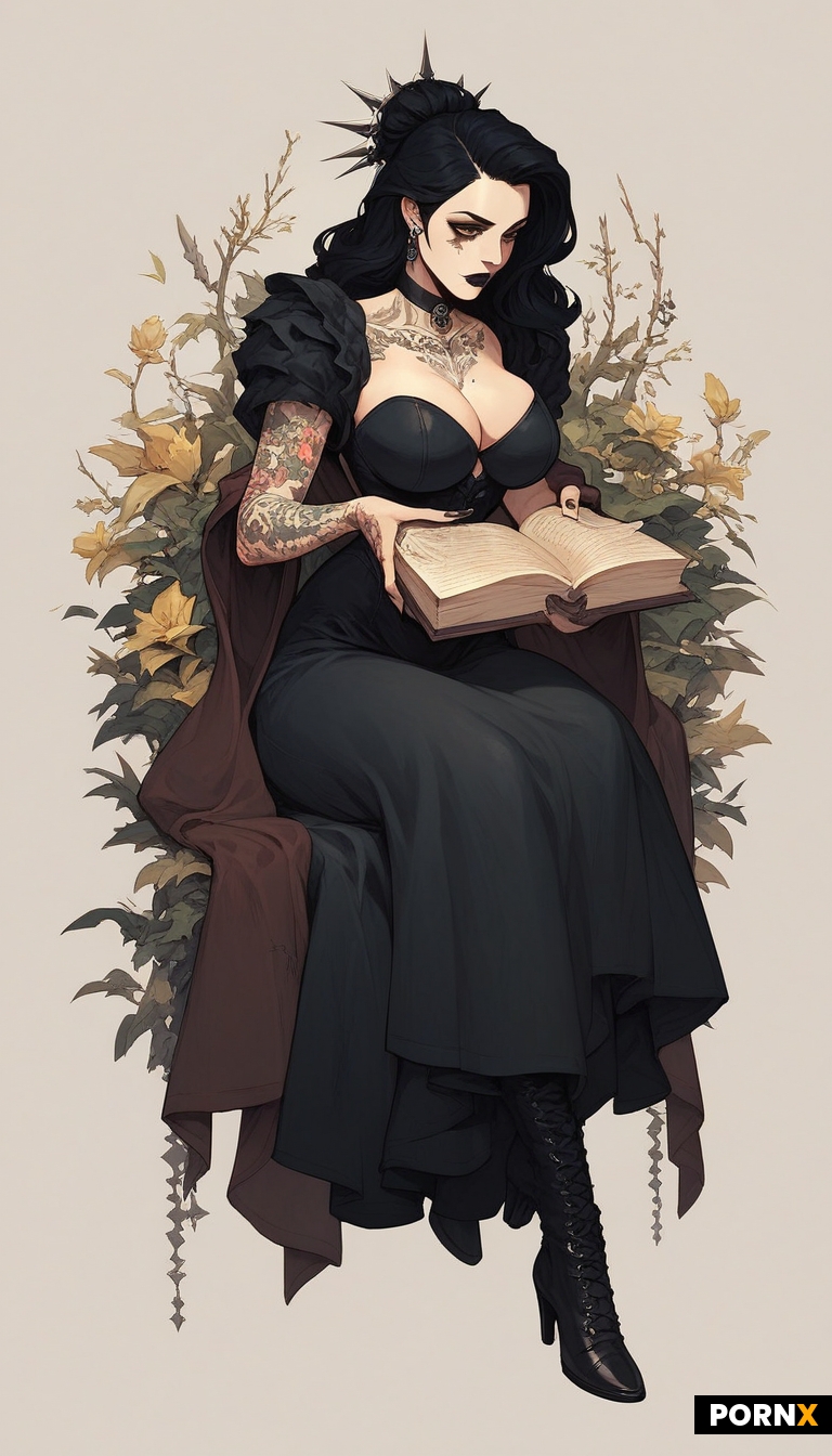 Plus sized gothic witchy woman with black hair