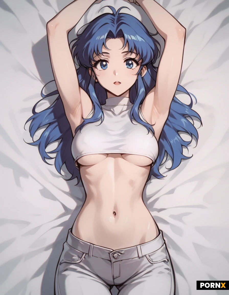 anime, nymph:3, perfect cute svelte body:3.0, sexy midriff, slight underboob, athletic body, lean luscious figure, small flat tits:3, erotic body, gorgeous, pov you’re laying peacefully in bed with her, super cute face, close-up of eyes, anime eyes, erotic, sexual