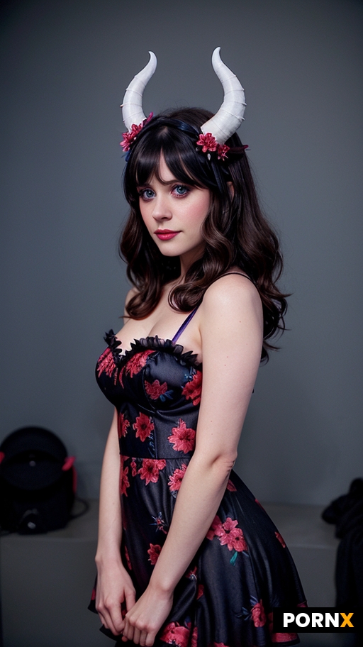 Zooey Deschanel is looking at camera seductively