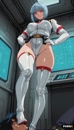 An adult woman with a voluptuous figure and prominently large breasts