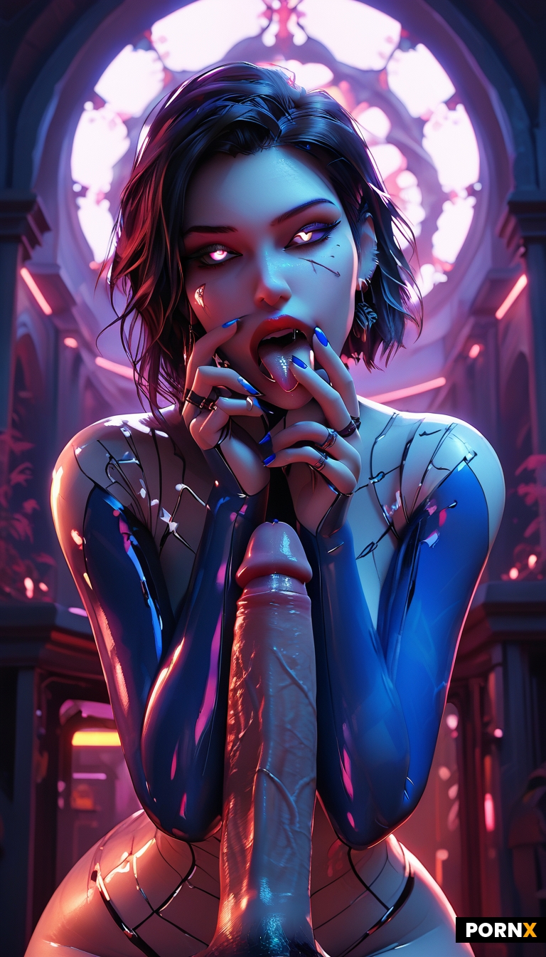 Futanari with huge blue penis