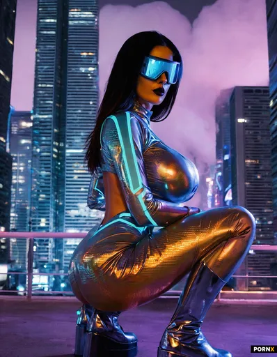 sexy female cyberpunk neon lights futuristic holographic bodysuit