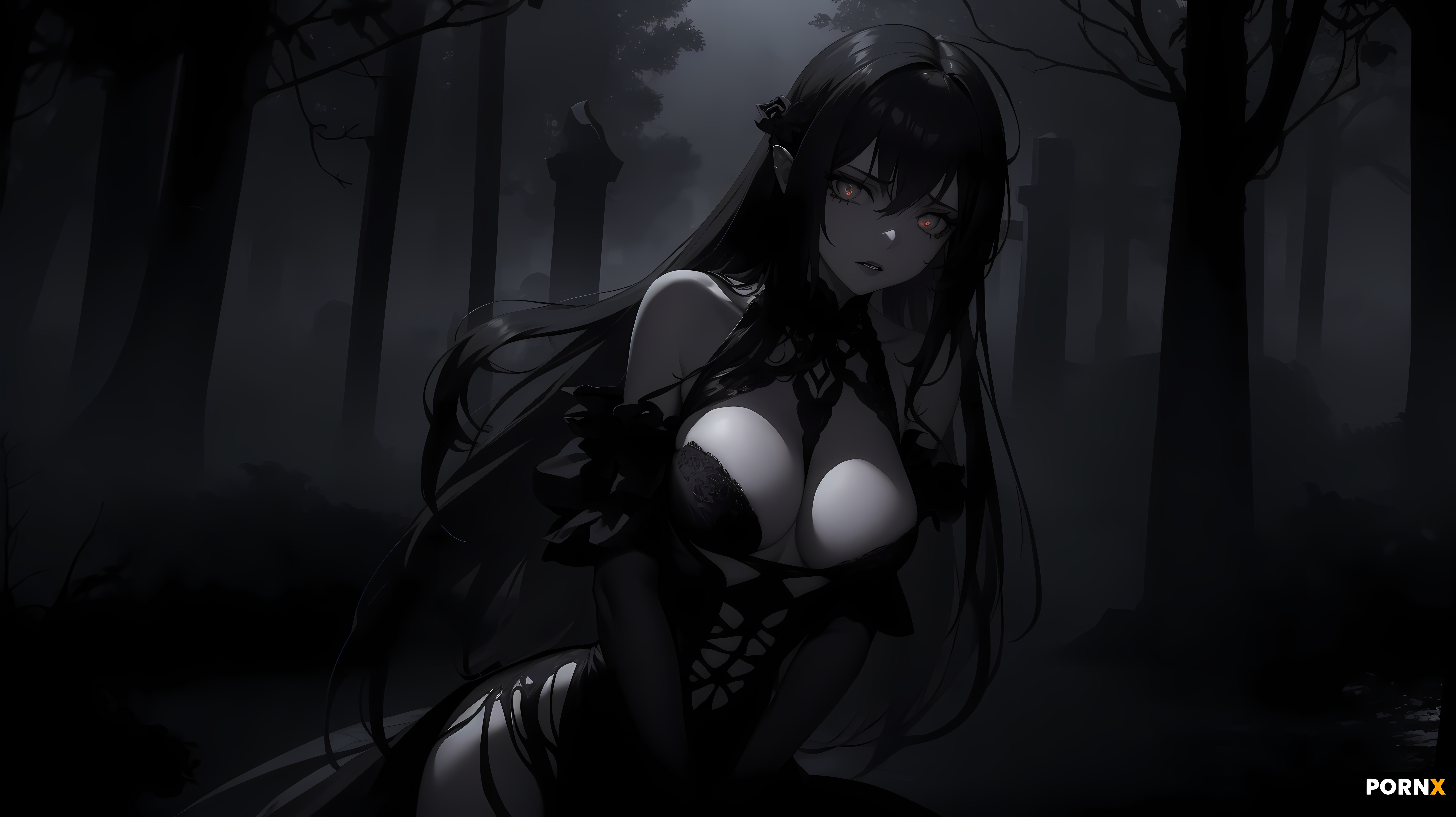 A haunting gothic fantasy portrait of a woman entangled in a vast spiderweb of “lies