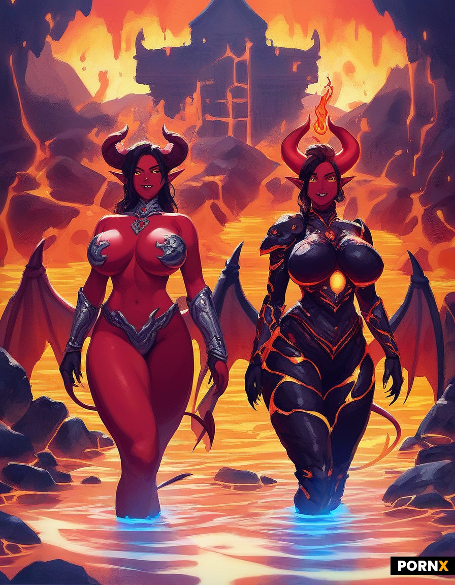 Two beautiful  demon women