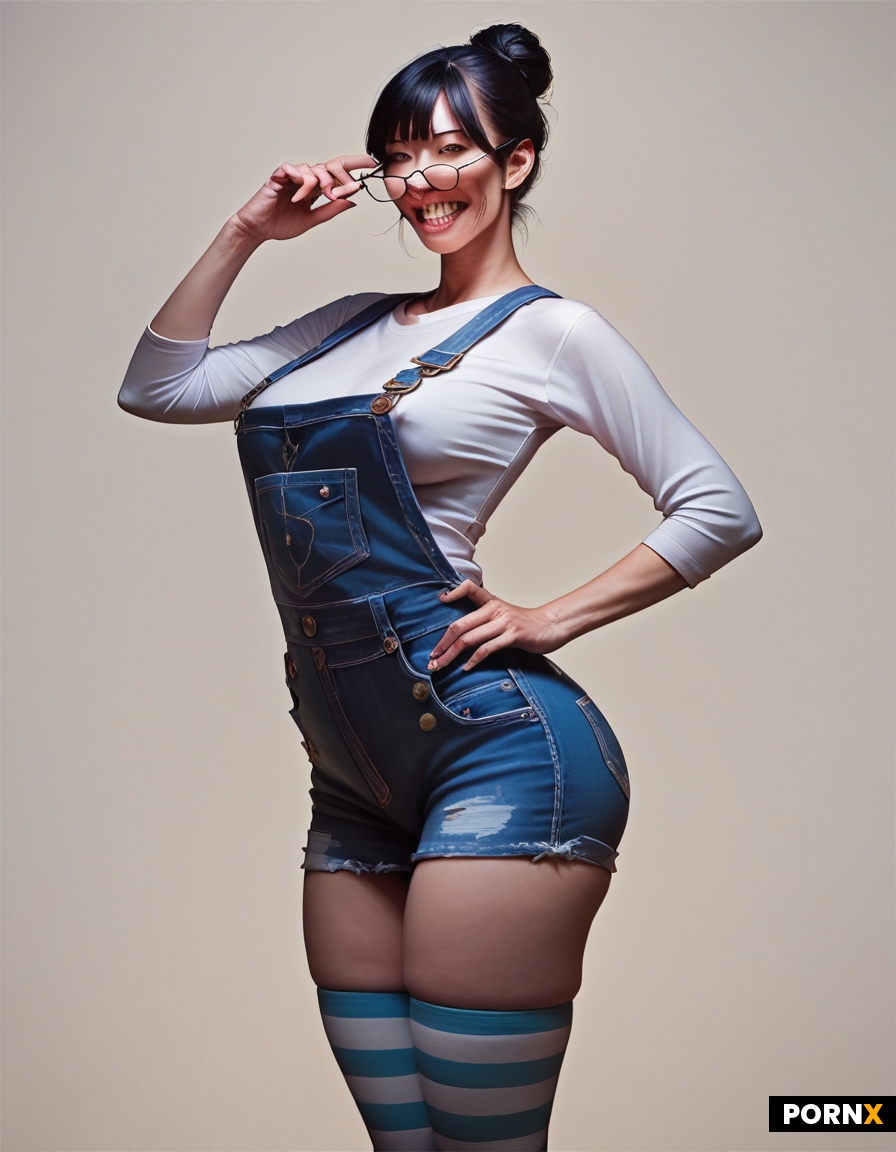 Extremely nerdy tan asian korean dork female