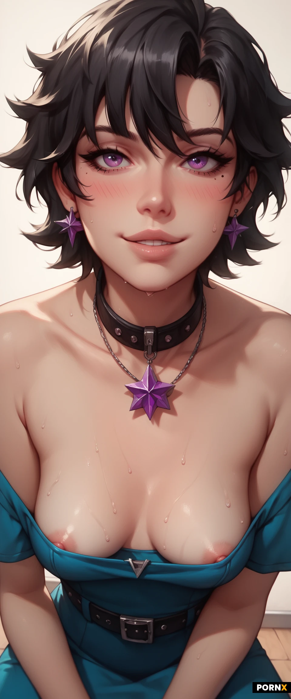 score_9,score_8_up,score_7_up,
((german,spiky asymmetric hair with thin bangs,short black hair)),violet eyes,
,cute smile,sweaty,shy,(((highly detailed face))),highly detailed nipple,good view,
meticulously created,highly detailed skin,perfect masterpiece,big eyes,((pull off tight blue dress:1.2)),close,((eyecontact:1.3)),close up,professional colorgraded,advanced shadows,incredibly detailed,parasol,post orgasm,((pale ceramic skin:1.3)),((pull up bottom:1.3)),highly detailed reflection,realistic texture,advanced physics,(selfie),highly detailed hands,flower field,((close face)),sunburn,alone,(submerged),((areolas slip)),expensive pattern,sweaty breasts,aroused,pink inverted nipple,small cleavage,((squatting above)),