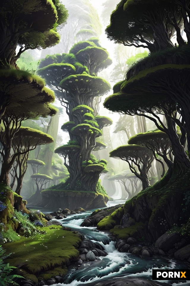 Design a surreal landscape where nature and technology seamlessly blend