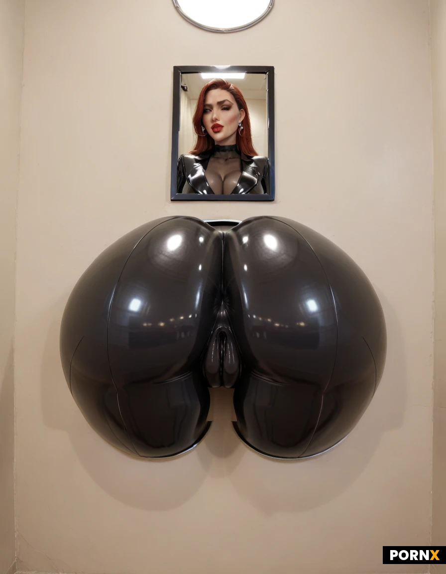 perfect body, round hips, curvy waist, huge ass, fat ass, dark hospital lighting, artificial ass, sex mount, cameltoe pussy, fat pussy lips, through wall, ass through wall, metallic shiny latex bodysuit, latex bodysuit, ass covered in latex bodysuit