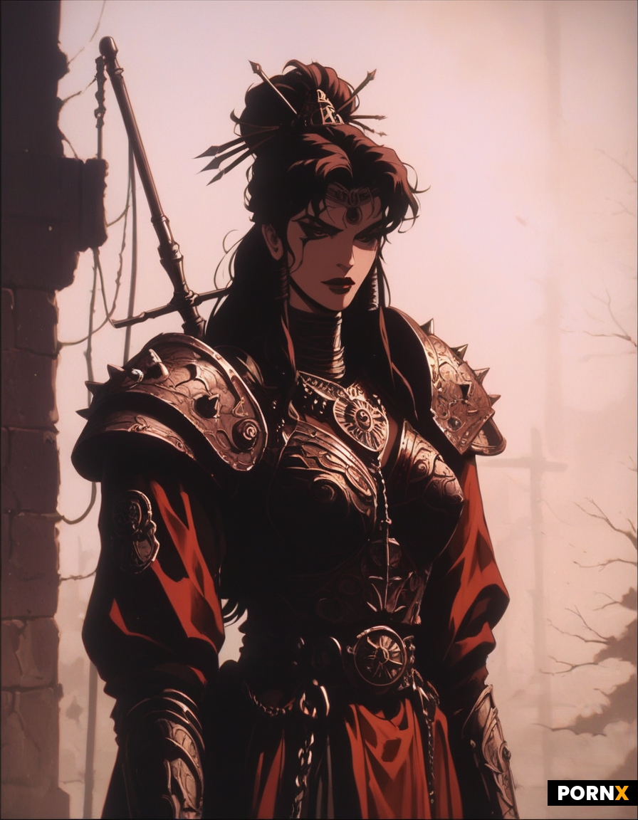 fierce female warrior in ancient armor
