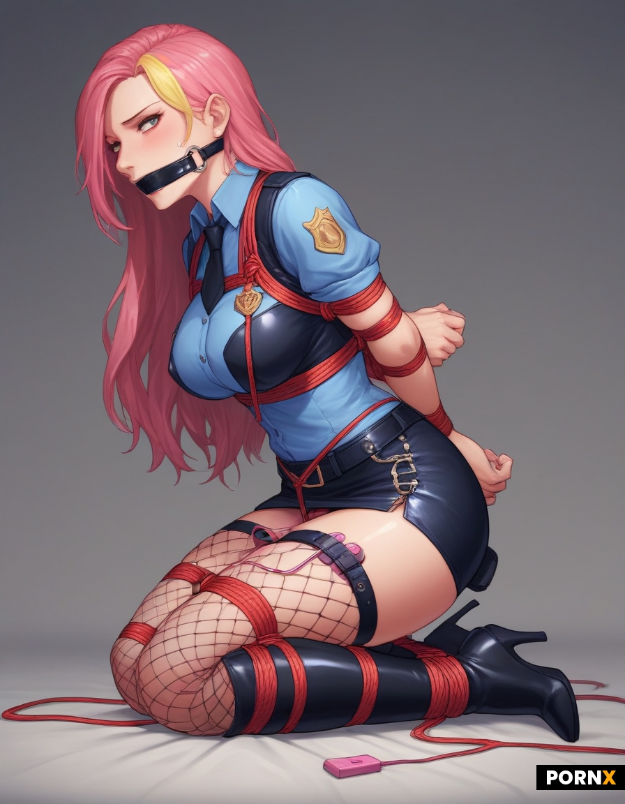 tied up wearing high heeled thigh high boots