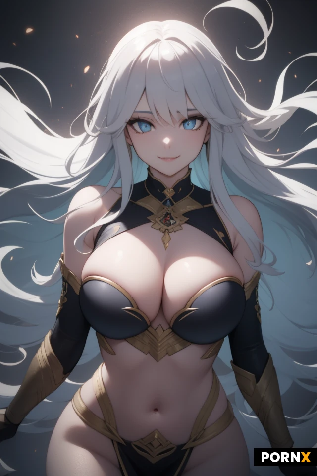 Azira, ancient genie, glowing aura, ethereal beauty, towering frame, lush curves, perky bust, floating slightly off the ground, magic particles swirling around, enchanting eyes, seductive smile, dark fantasy background, dramatic lighting, volumetric light, hyper-detailed, 8k, unreal engine 5 render --ar 2:3 --v 6.0