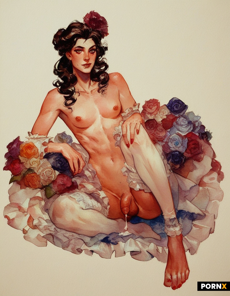 A closeup portrait of a horny flatchested victorian crossdresser in a brothel