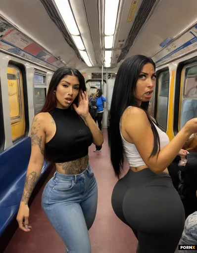 Busty curvy latinas in streetwear talking to me inside train