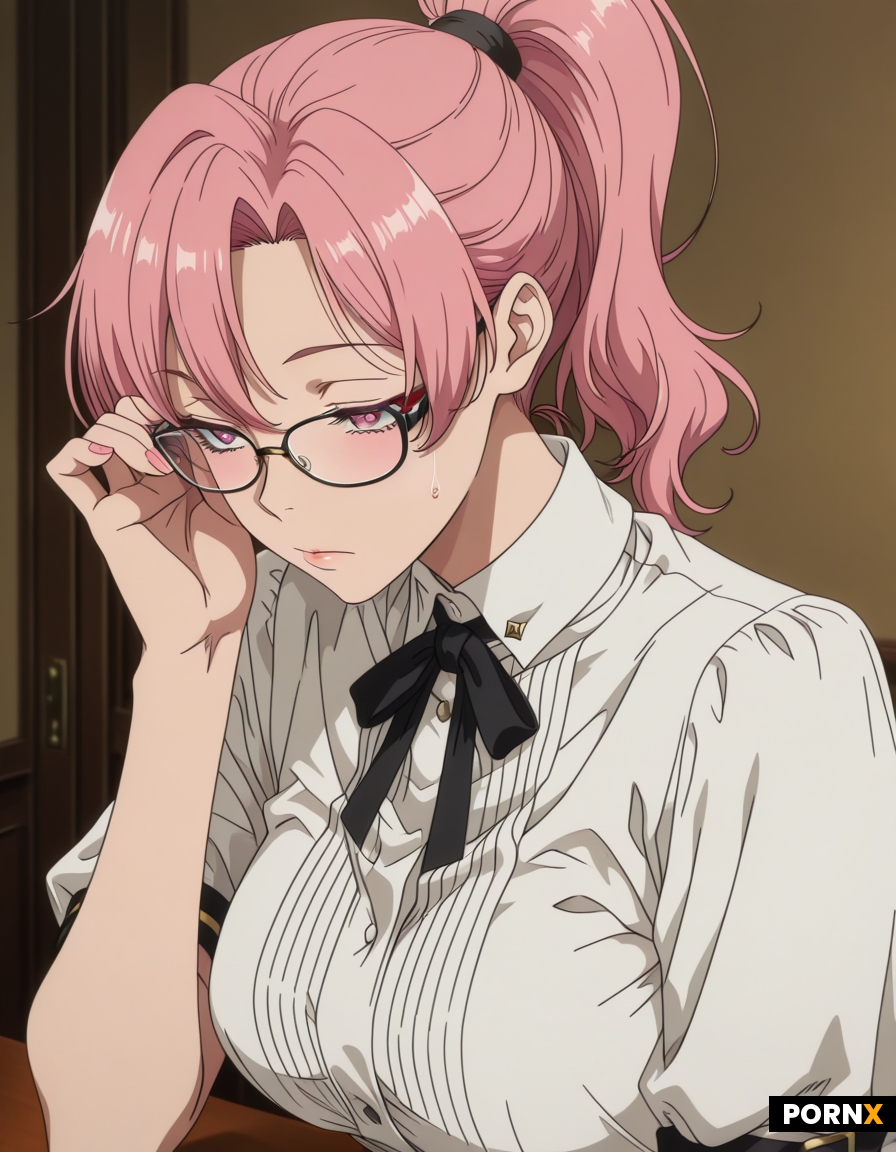 Sexy librarian glasses blouse ponytail