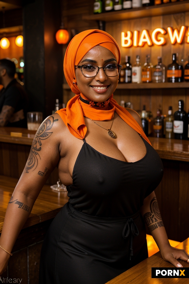 orange hijabi woman short legs