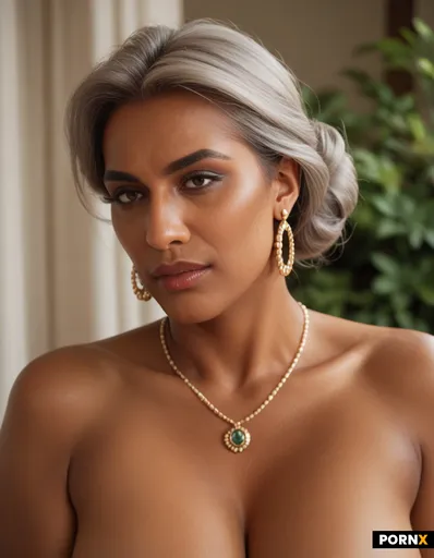 Indian aunty with silver hair a dark hairy bush and a firm body