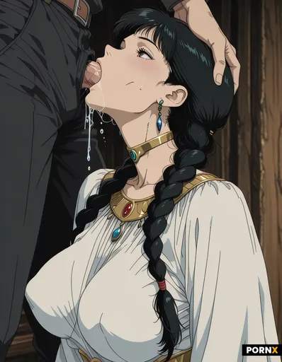 deepthroat saree black hair braided dripping closup big boobs