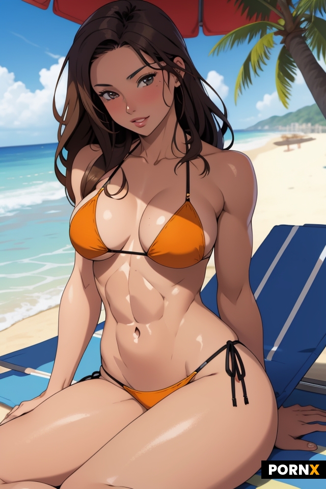 Sexy brunette woman sitting on a beach