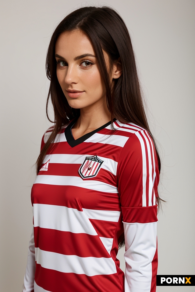 Red and white vertical striped soccer jersey
