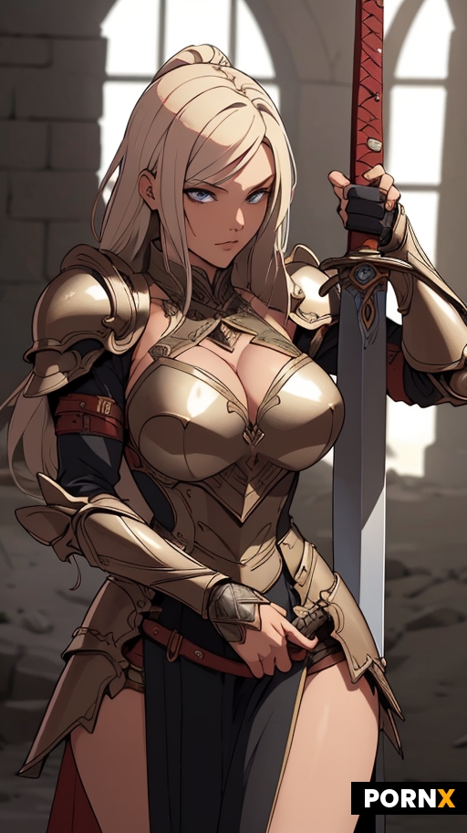 Women warrior dress in sexy armor holding a huge sword both hands on one sword battlefield