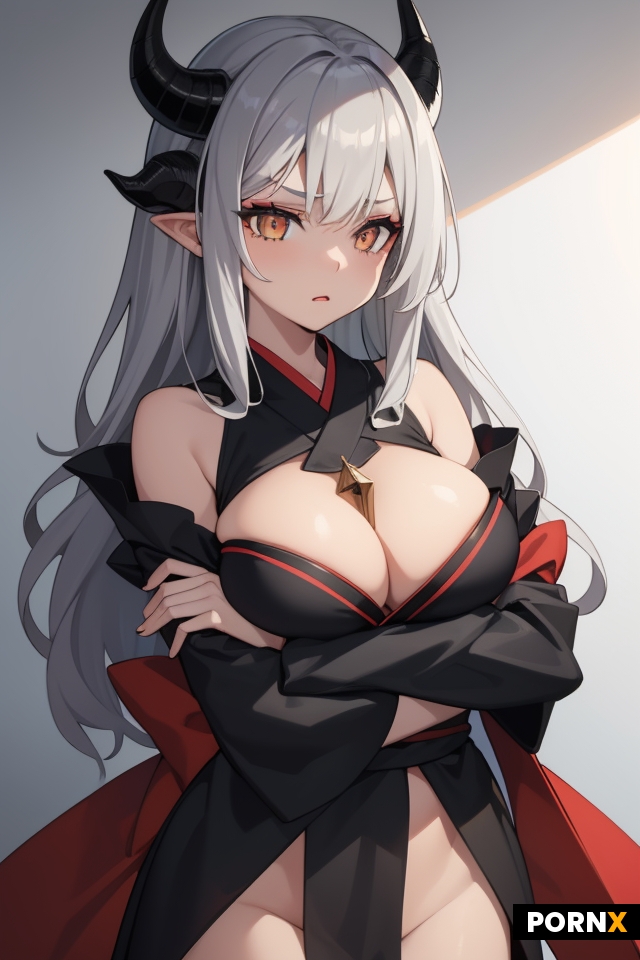 An anime fanart illustration of a fierce demon queen woman