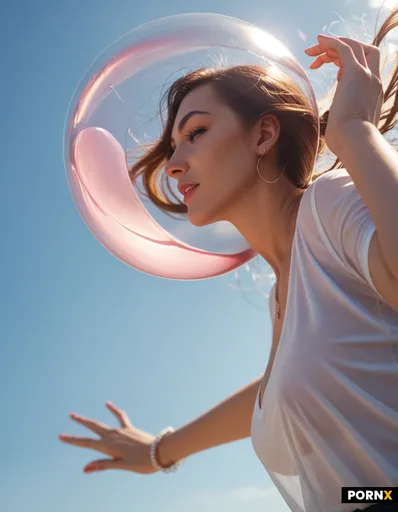 A colourful transparent ball is floating in the sky