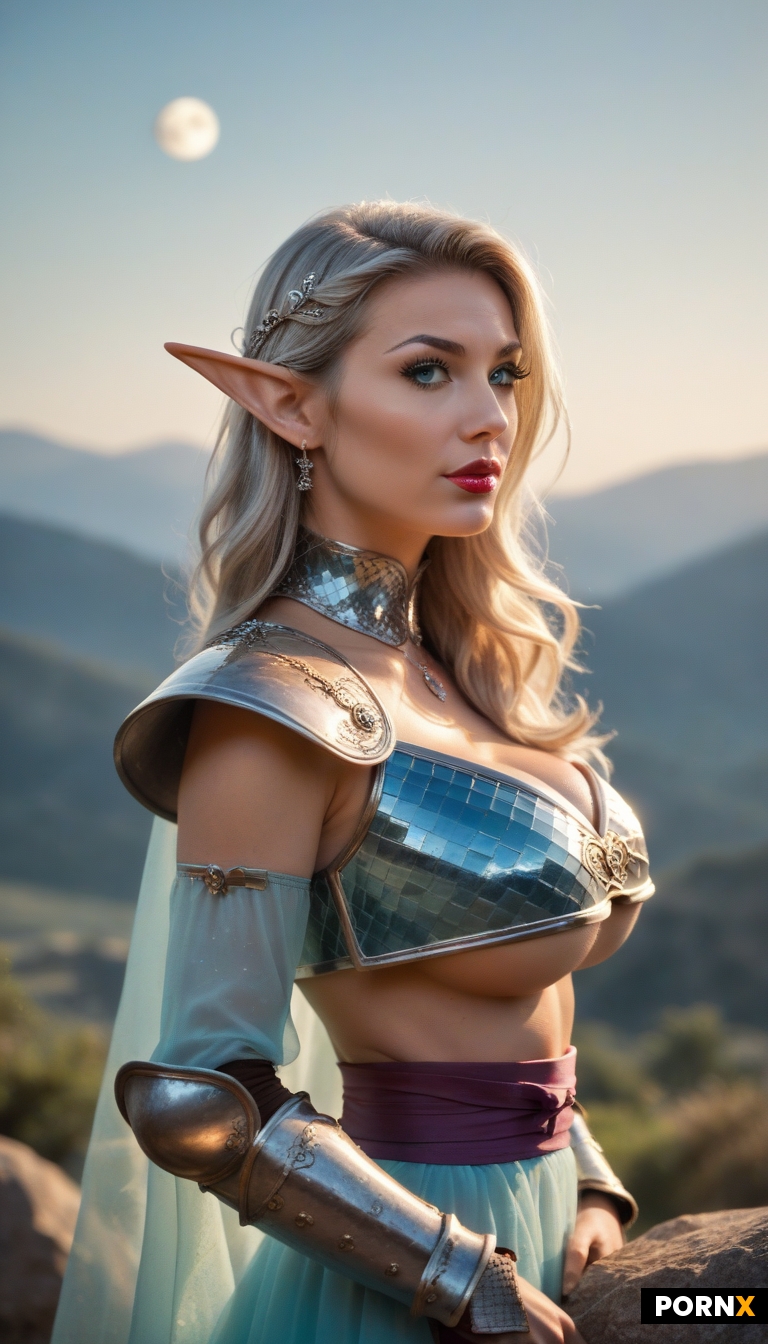 sexy female elven silver hair long pointed ears glowing blue eyes
