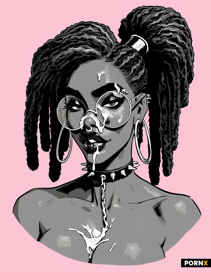 Ebony african dreadlocks voodoo dark skinned woman goth dreaded hair round glasses face covered with