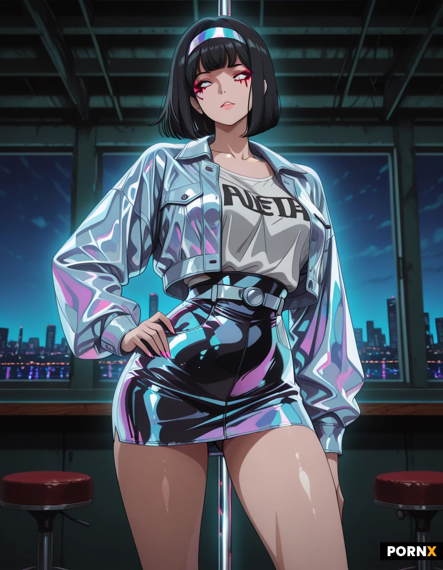 A stunning 20-year-old woman with sleek, glossy black hair cascading in soft waves, her flawless skin glowing under soft rim lighting, poses confidently across a four-panel mosaic, each panel depicting a distinct generational aesthetic: a 1920s flapper look with feathered headband and bobbed hair, a 1960s Mod vibe with a geometric mini dress and bold eye makeup, a 1990s grunge style featuring a ripped denim jacket over a graphic tee, and a futuristic cyber-punk ensemble with iridescent holographic fabric and neon accents; each pose is dynamic-hand on hip, leaning against a sleek chrome pole, seated on an ultra-modern stool, and mid-step on a runway-captured with shallow depth of field and soft, diffused backlight that highlights the contours of her body and facial expression, framed from a slightly low angle to emphasize empowerment; the setting transitions from an art-deco lounge to a pastel-colored boutique, an industrial loft, and a neon-lit cityscape, rendered in ultra-realistic photographic style with high-resolution detail and vibrant color grading.
