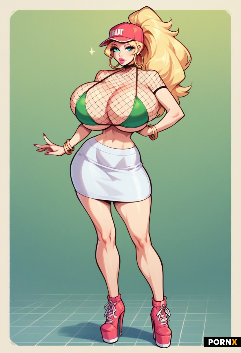 One Caucasian Woman with gigantic round tits