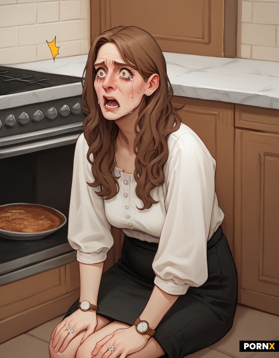 Married frumpy-mom in 80's in the kitchen