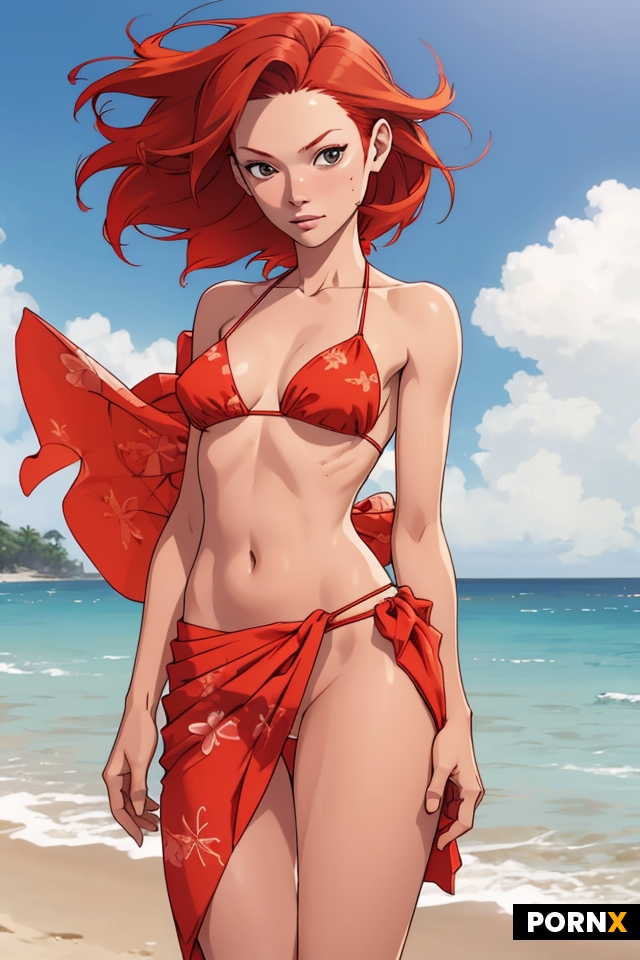 Skinny red haired woman