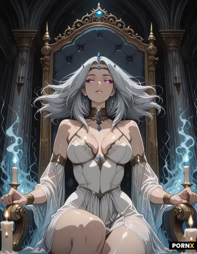 A luminous elven queen with flawless ivory skin