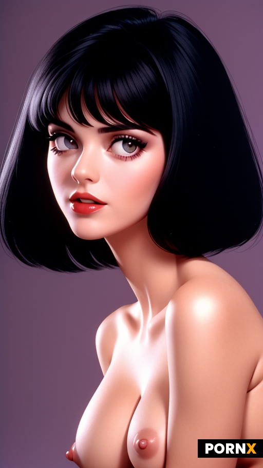 1980s Style Photo Woman Black Hair 1980s Hair Medium Breasts Skinny Naked Pinup Model Close up Portr