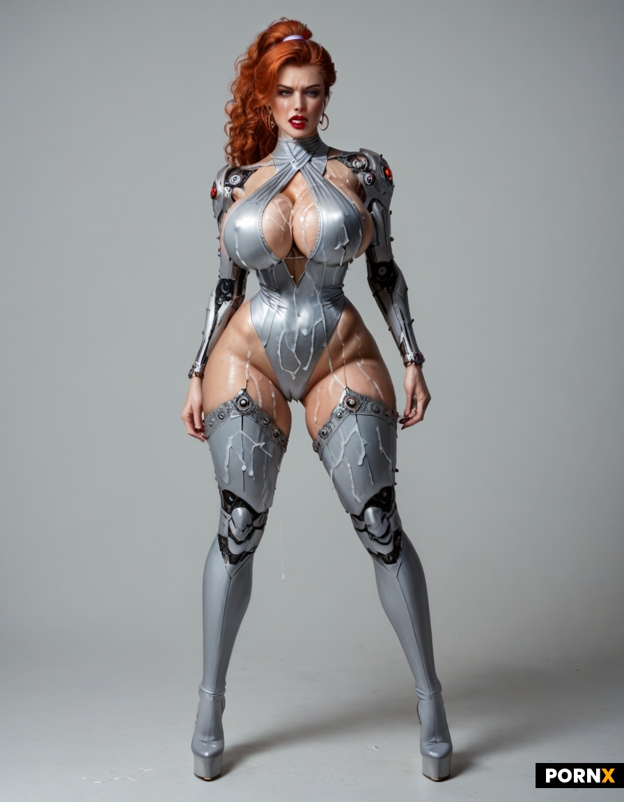 dynamic exaggerated provocative retro futuristic seductive intimidating busty anime robot cyborg pin