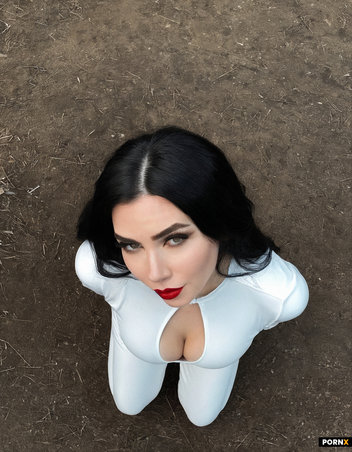 A stunningly beautiful woman with jet black hair down to her waist