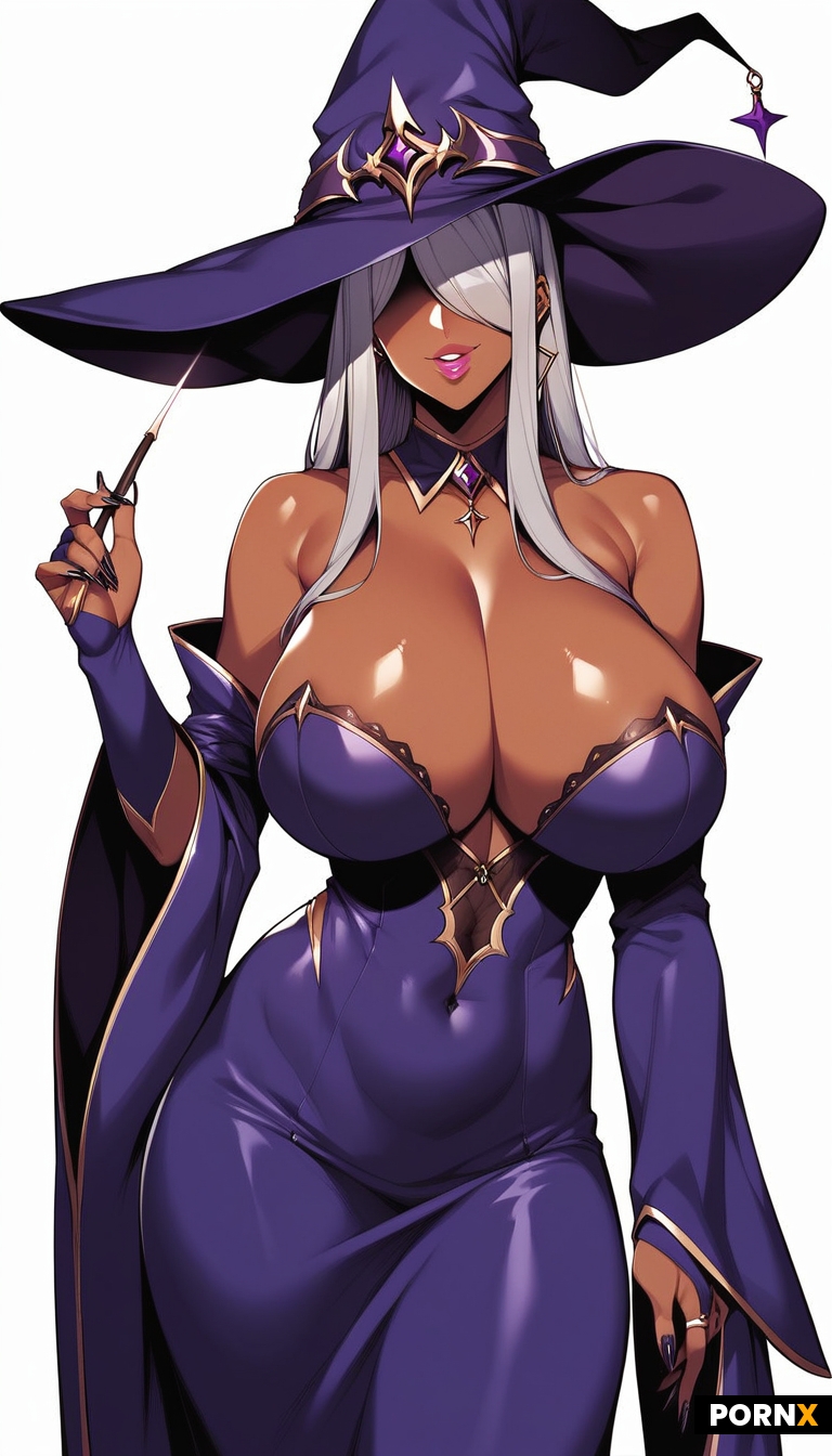 1woman absurdres bare_shoulders black_lips black_nails black_skin breasts bridal_gauntlets cleavage 