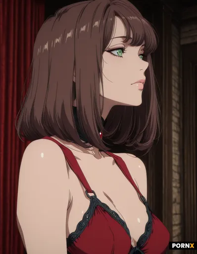 A portrait facing forward in a red
