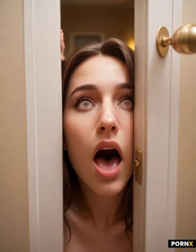 girl's face looking through slightly open door