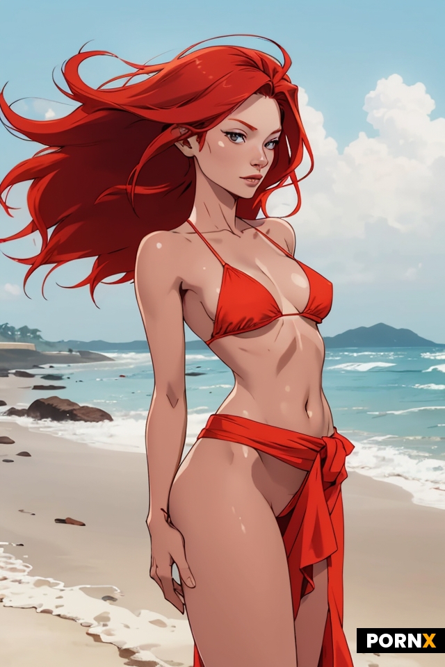 Skinny red haired woman