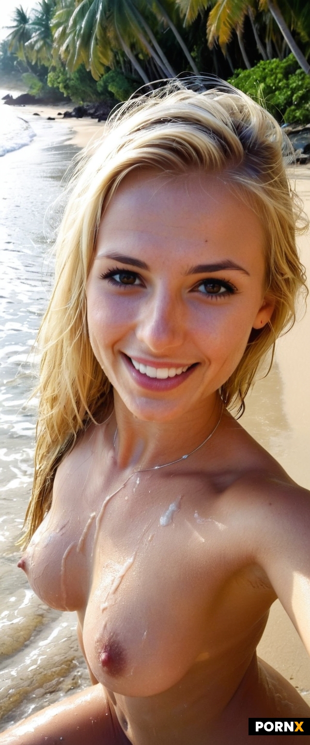 Selfie of a Cute surfer women on a tropical beach