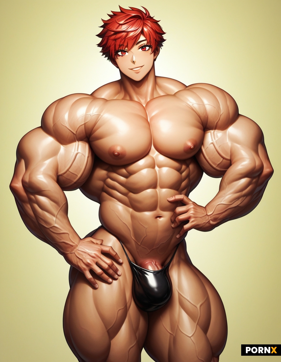 Smile Asian femboy Feminine Masculine Face Thick Muscular Steroid Gigantic V Taper Short Pixie Hair 