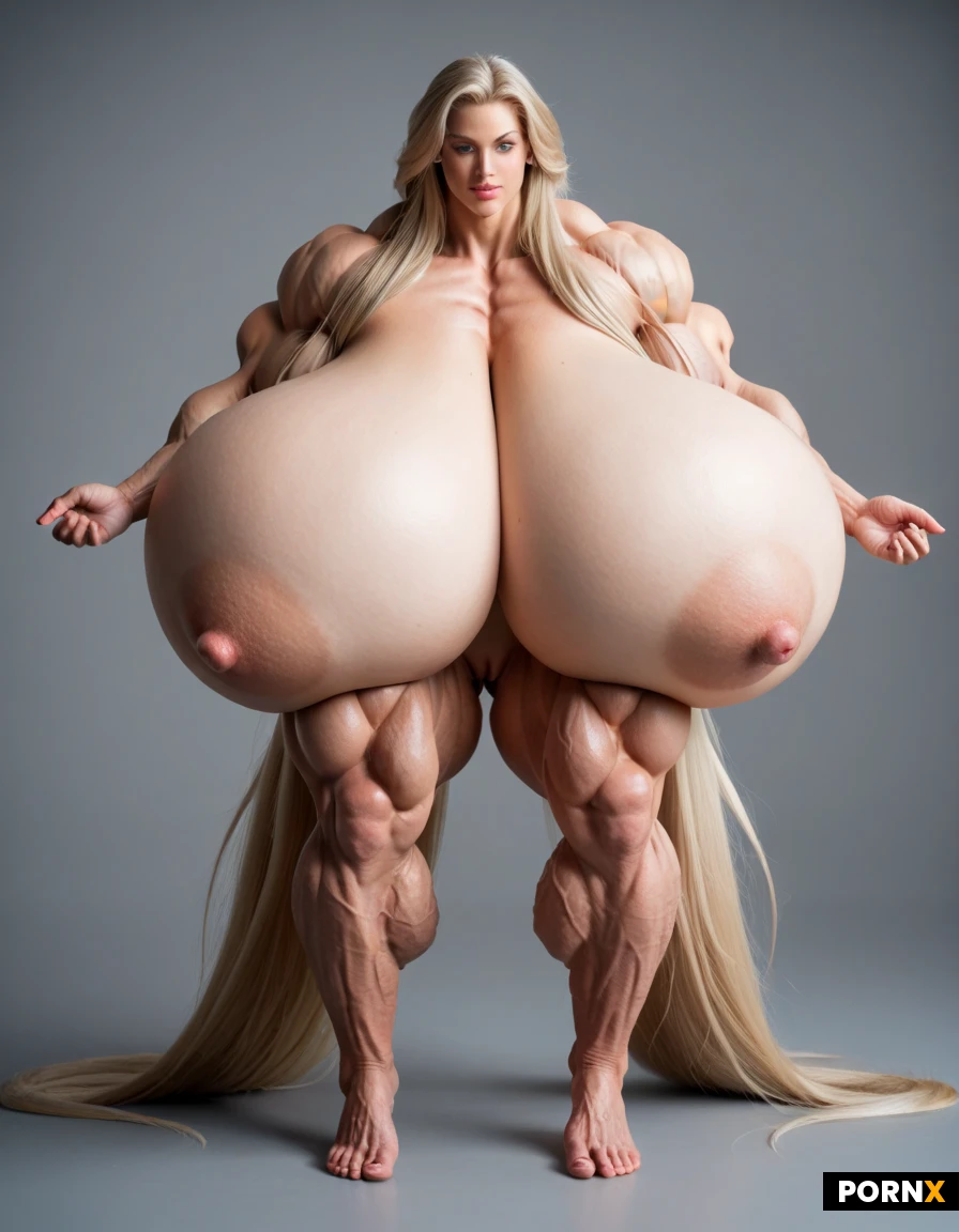 beautiful woman, long blonde hair, tanned skin, large breasts, slim body, Full body profile image of a ultimative Super mega muscular female hyper muscle bodybuilder model, fixing her hair, in her 20s, super slim tiny waist, incredibly mega exaggerated huge boobs, ultra detailed, high resolution, anatomically accurate, perfect fingers, perfect anatomy, (hyper extreme colossal breasts: 1.359999), her soft floppy drooping natural breasts spill down to her sides, breasts drop to the sides of her chest, hyper massive breasts, breasts hypertrophy, disproportionately(gigantic colossal hyper breasts: 1.359999), unrealistic breasts size, giant expansion breast, extremely huge voluptuous breasts, massive breasts, bodylong hair, straight super long white hair, (exaggerated long hair: 2.95), super defined sixpack which shows every single ab absolutely ripped and defined, perfect hourglass figure, super mega thick mammoth tree like muscular legs, perfect face, feminine face, female facial features, perfect facial features, ultra sexy face, natural face, realistic face, perfect muscular hourglass, Bright green eyes, Extrem exaggerated muscles, ultra hyper massive muscle, expansion muscles, musle goddess, wearing a black bikini, perfect skin, ultimate muscles, long legs, massive muscles, overgrown hypermassive muscles, mega muscles, giganteque muscles, beyond female musle-goddess, mega muscles overgrowth at leg and abs, ultra exaggerated overgrown leg muscles, hypermassive expanded leg muscles, hair reaches the floor, disproportionately(gigantic colossal hypermuscular legs : 2.1), delicate feet, beautiful feet, shaved pussy