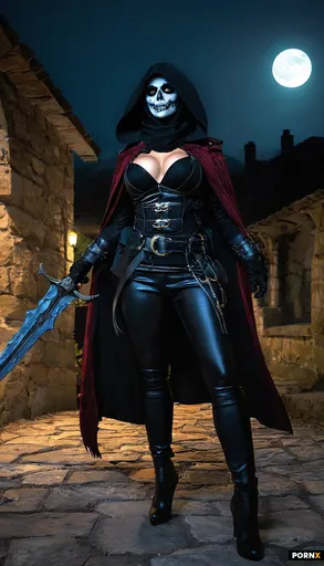 sexy undead female rouge thief with wearing black leather