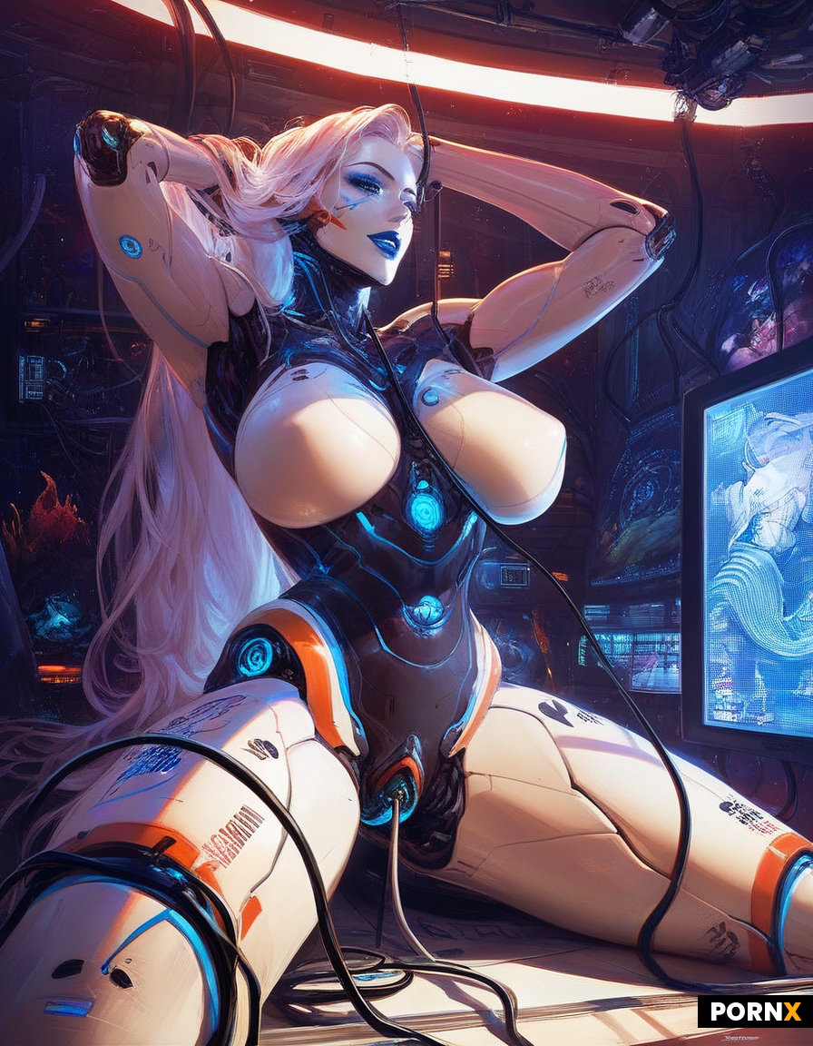 Beautiful fantastic cyber robot women