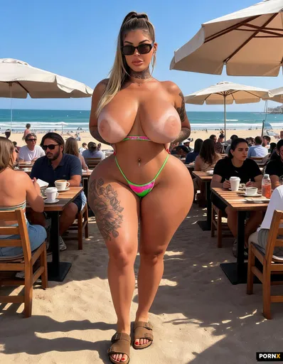 Crowded coastal cafe